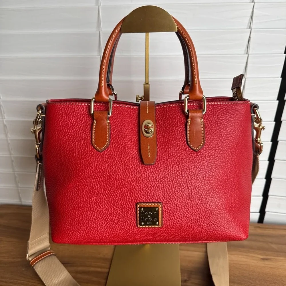 Dooney & Bourke Pebbled Leather Satchel Red Crossbody Bag Gold Hardware